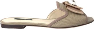 Dolce & Gabbana Beige Logo Parel Platte Sandalen - Dames - Sandalen - Beige - 35 EU - Schoenen