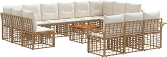 vidaXL Conjunto De Sof&aacute;s De Exterior 14 Uds. Natural Y Crema Poli&eacute;ster Vidaxl
