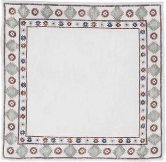 Brunello Cucinelli MenS White Pocketsquare With Geometric Border, One Size