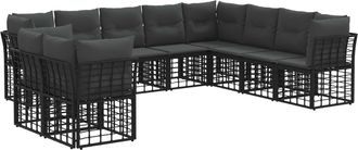 vidaXL Conjunto De Sof&aacute;s De Exterior Negro Poli&eacute;ster Vidaxl