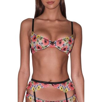 Fleur du Mal Azalea Embroidered Thong in Black at Nordstrom Rack, Size 5(Xl)