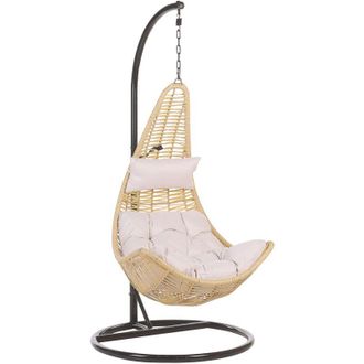 Beliani Beliani - Sedia a Dondolo Sospesa in Rattan pe Beige in Stile Boho Rustico Atri