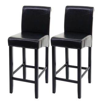 Hhg Coppia Sgabelli Alti Bar Lounge Elegante Hhg-717 Legno Pelle 105x39x53cm Nero Piedi Scuri
