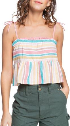 Roxy Stripe Cotton & Linen Blend Camisole in Snow White Aloha Stripe at Nordstrom, Size X-Small