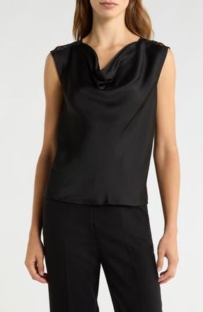Vince Camuto Lace Trim Cowl Neck Sleeveless Top in Rich Black at Nordstrom Rack, Size X-Large