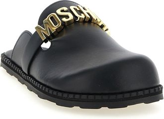 Moschino Mens Black Calfskin Clogs Shoe