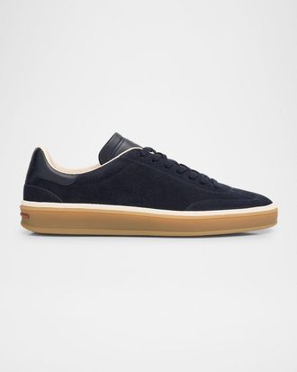 Loro Piana Mixed Leather Low-Top Tennis Sneakers