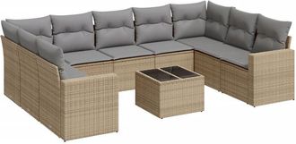 vidaXL Juego De Sof&aacute;s Jard&iacute;n Con Cojines Beige 10 Pzas Rat&aacute;n Sint&eacute;tico Vidaxl