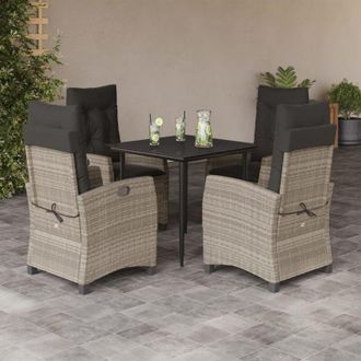 vidaXL Set Comedor De Jard&iacute;n 5 Pzas Cojines Rat&aacute;n Sint&eacute;tico Gris Claro Vidaxl