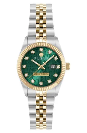 Philipp Plein Date Superlative Crystal Two-Tone Bracelet Watch, 28mm in Two Tone at Nordstrom