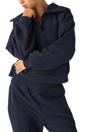 Beyond Yoga Street Smart Johnny Collar Fleece Sweatshirt in After Dark Navy at Nordstrom, Size X-Large