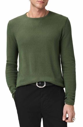 John Varvatos Montclair Mesh Stitch Organic Cotton Blend Sweater in Light Olive at Nordstrom, Size X-Large