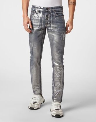 Philipp Plein Jeans Straight Cut Men in Bluechrome at Nordstrom, Size 29