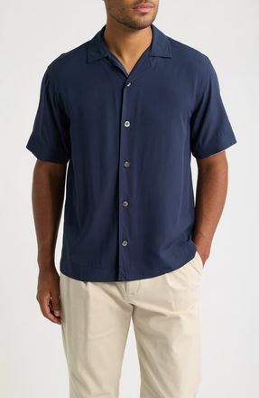 CH&Eacute; Studios Valbonne Boxy Fit Solid Camp Shirt in Navy- 12 at Nordstrom, Size Xx-Large