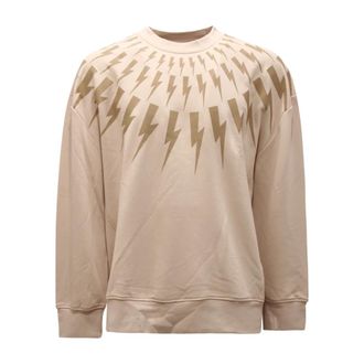 Neil Barrett Sweatshirts, male, Beige, Size: 2XL Fair-Isle Thunderbolt Sweatshirt