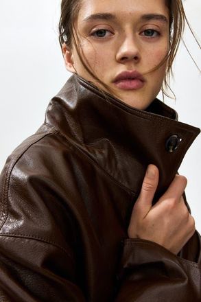 H&M Oversized Peplum Jacket in Dark Brown at Nordstrom, Size X-Small