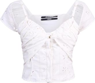 Jacquemus Wit Sweetheart Neckline Layered T-Shirt - Dames - Blouses - Wit - M - Linnen - Overhemden