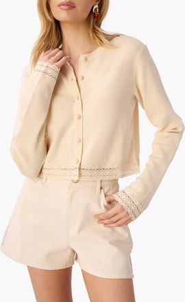 Cami NYC Nicola Crochet Inset Cardigan in Bone at Nordstrom, Size Xx-Small