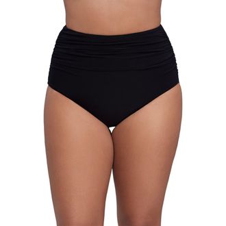 Trimshaper High Waist Shirred Plus Size Control Swim Brief in Black at Nordstrom, Size 16W