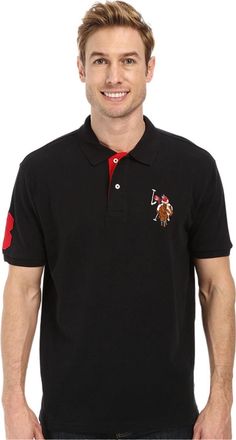 U.S.Polo Association U. S. Polo Assn. Pique Polo Shirt Mens Black Short Sleeve Golf Activewear MOT5