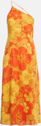 Faithfull The Brand Faithfull The Brand Yellow/orange Floral Print Linen Soko Midi Dress