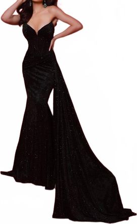 Johnathan Kayne Strapless V-Neck Draped Prom Gown In Black