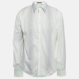 Roberto Cavalli White Stripe Cotton Embroidery Detail Button Front Shirt