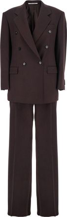 Tagliatore Brown Double-breasted Suit With Notched Revers In Fabric Woman