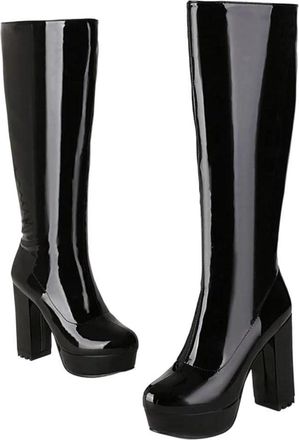 Generic Women Knee High Platform Boots Patent Leather Winter Fashion Outdoor Casual Boot