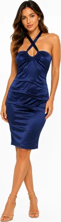 Nicole Miller Criss Cross Front Dress In Blue