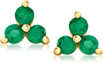 RS Pure by Ross-Simons Emerald Stud Earrings in 14kt Yellow Gold