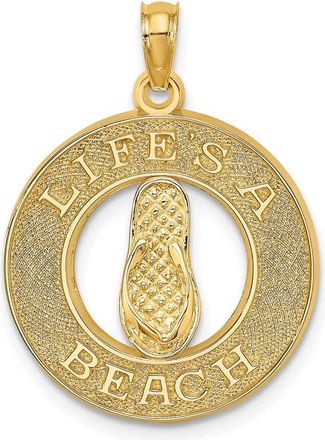 Diamond2Deal 14k Yellow Gold LIFES A BEACH Circle with Flip-Flop Charm Pendant