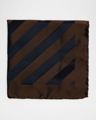 Brunello Cucinelli Mens Double-Face Wide Stripe Silk Pocket Square
