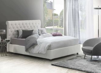 Talamo Italia Talamo Italia - Cama Matrimonial Claretta, Cama Contenedor Y Cabecero En Ecopiel, 100% Made In Italy, Apertura Frontal, Blanco, Adecuado Para Colch&oacute;n 