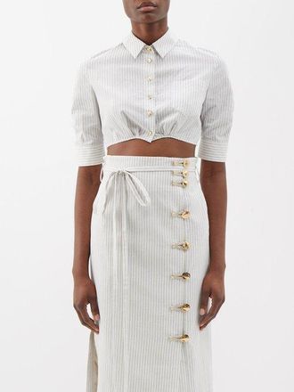 Altuzarra Rosa Striped Cropped Shirt - Womens - White Blue