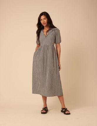 Nobody's Child Black Gingham Collared Hebe Midi Dress