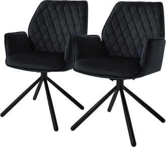 ML Design Ml-design - Set 2x Sillas De Comedor Con Respaldo Y Reposabrazos Asiento Negro Tapizado Con Funda De Terciopelo Patas De Metal Sill&oacute;n Giratorio Dise&ntilde;o