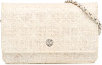 Chanel Pre-owned Womens Woven Raffia Chain Wallet - Ivory Textile - One Size