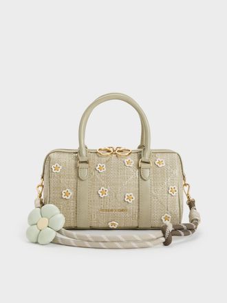Charles & Keith Philomena Raffia Flower Bowling Bag