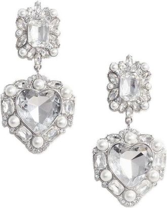 Self Portrait Crystal Pearl Tiered Heart Earrings