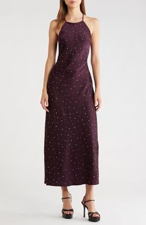 ASTR the Label Halley Rhinestone Open Back Satin Midi Dress in Deep Purple at Nordstrom Rack, Size X-Small