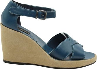 A.P.C. A. P.C Wedge Sandals in Blue Cowhide Leather