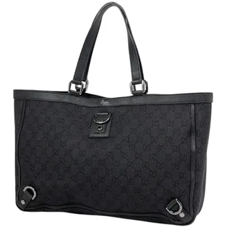 Gucci Black Gg Canvas Leather Tote Bag (Pre-Owned)