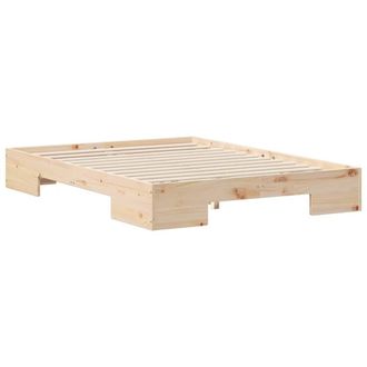 Berkfield Home Floor Bed Frame with Storage Brown 135 x 190 cm Solid pine wood in Light Tan
