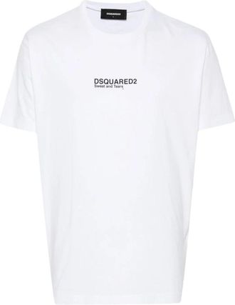 Dsquared2 Wit Jersey T-shirt met Logo Print - Heren - T-shirts - Wit - L - Katoen - Tops