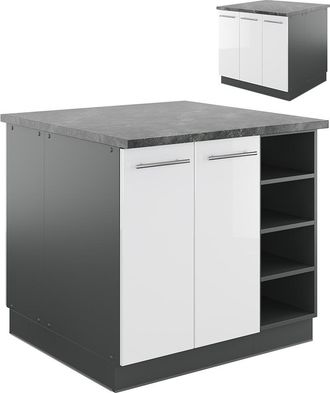 Vicco Isla De Cocina Fame-line, Blanco Brillo/antracita, 90 Cm Sin Encimera