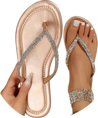 Generic Sparkly Flip Flops Black Flip Flops for Women Sparkly Sandals Womens Flat Diamante Sandals Rhinestone for Women Flat Toe Separator Glitter Rhinestones