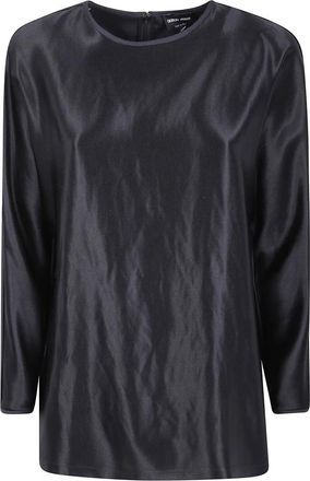 Giorgio Armani Blouse van Tussah zijdesatijn - Dames - Longsleeves - Zwart - S - Satijn - Tops