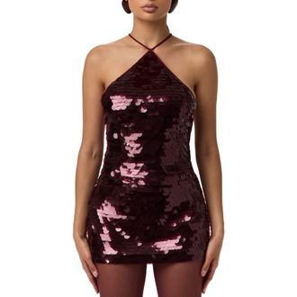 Naked Wardrobe Oversize Sequin Halter Top in Cherry Lacquer at Nordstrom, Size X-Large