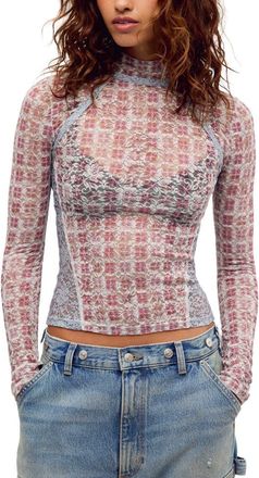 Free People Lyric Floral Lace Top in Tea Combo at Nordstrom, Size X-Large